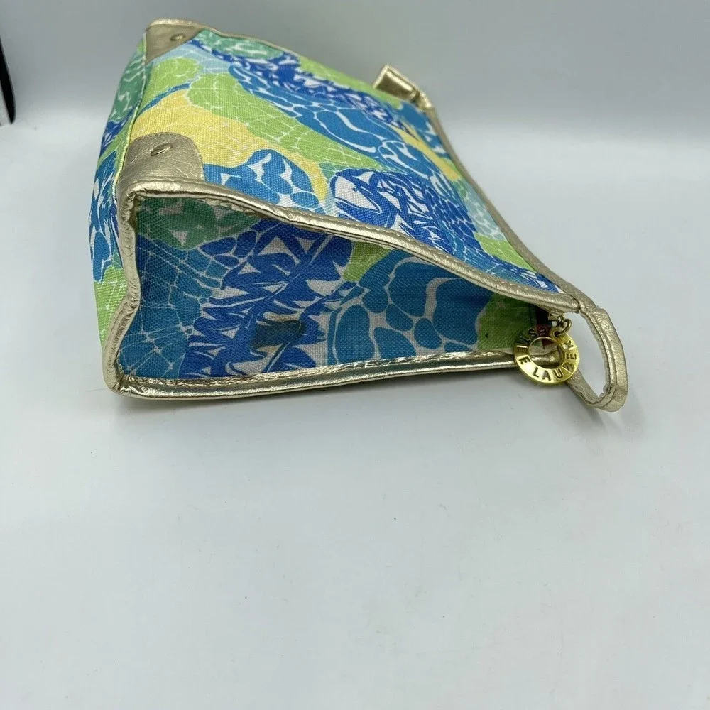 Estee Lauder Lilly Pulitzer Cosmetic Makeup bag Blue Green Gold Trim